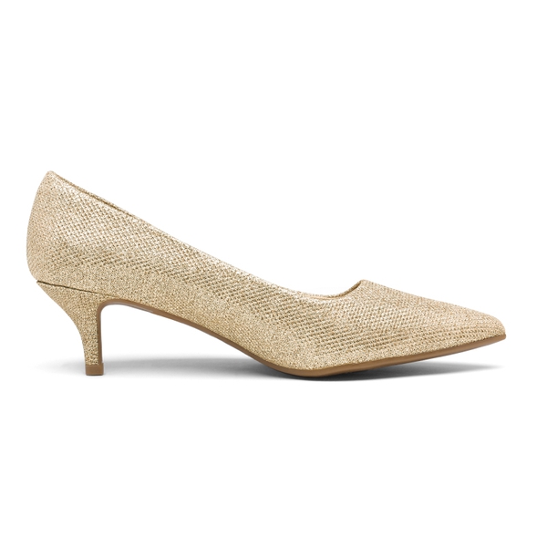 Kitten Heel Pointed Toe Pumps - GOLD GLITTER - 1
